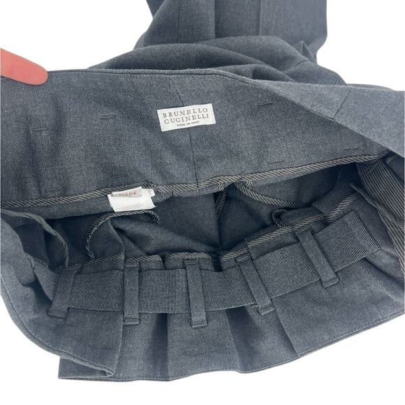 Brunello Cucinelli Virgin Wool Blend Ruffle Waistband Pants in Gray - Picture 6 of 11